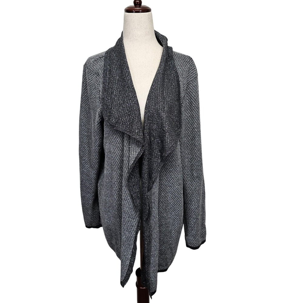 Chicos Cardigan Sweater Womens 3XL Metallic Waterfall Open Front Draped Knit